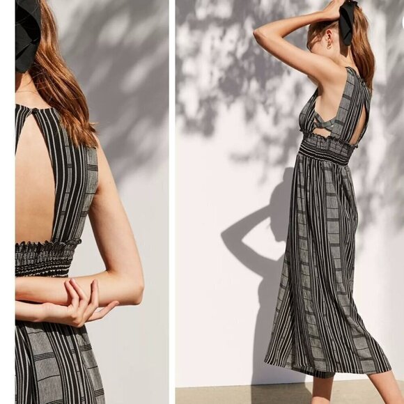 Ecote Plunging Striped Culotte Jumpsuit - Size: Medium - Picture 15 of 15